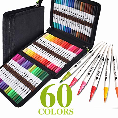 ZSCM 60 Colors Dual Fine Tip Brush Markers Art Pens Set, Fine