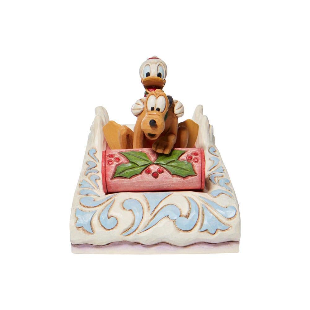Enesco Disney Traditions by Jim Shore Donald Duck and Pluto Sledding Figurine, 4.5 Inch, Multicolor