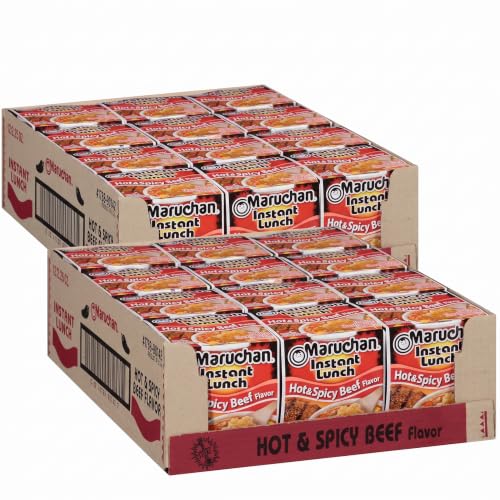 Maruchan Instant Lunch Ramen Noodles, Hot &amp; Spicy Beef Flavor – Japanese-Style Instant Noodle Soup, Easy Meal Ready in 3 Minutes – 2.25 Oz., (Pack of 24)