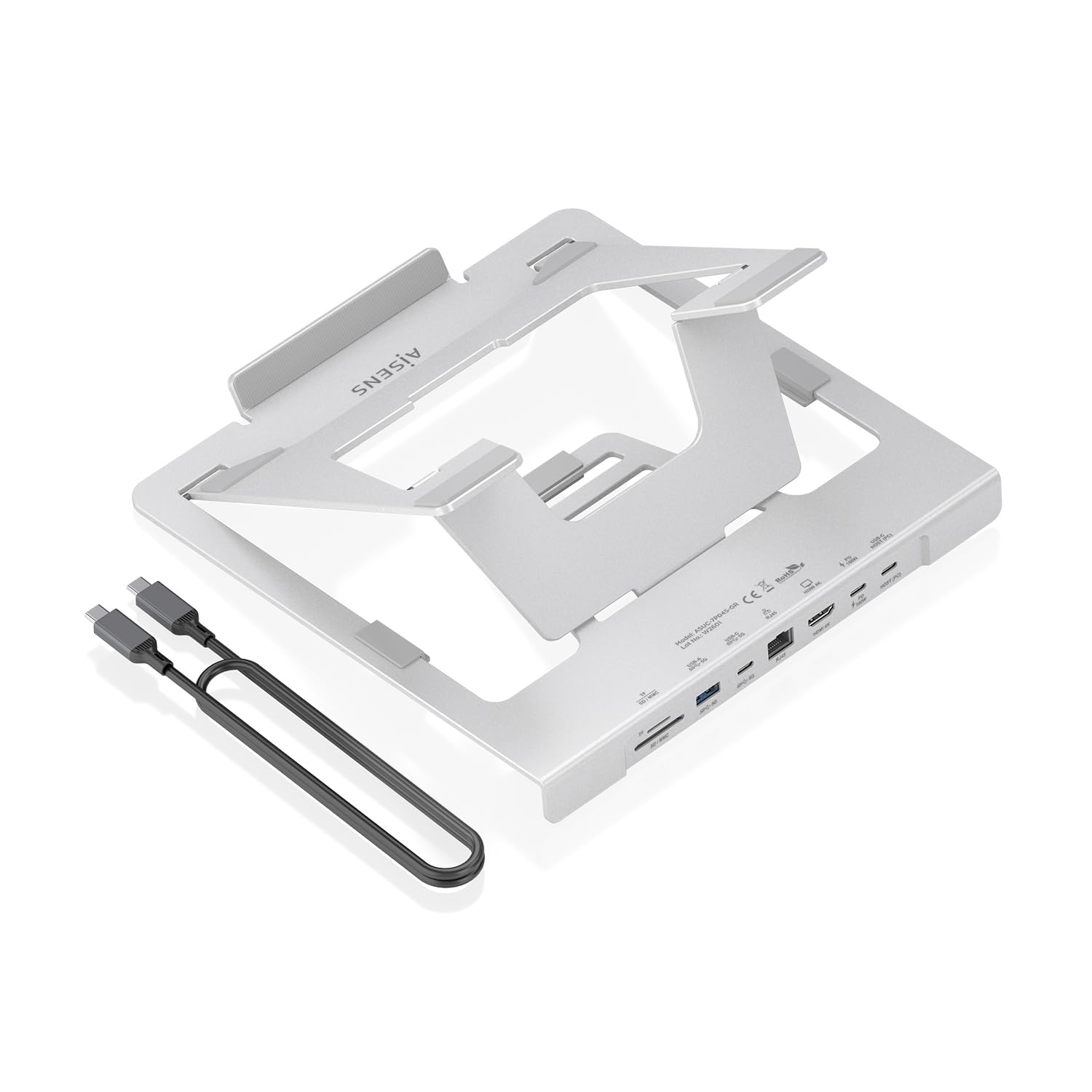 AISENS - ASUC-7P045-GR - Regulowany uchwyt na laptopa/tablet z USB-C Docking 7 w 1, szary