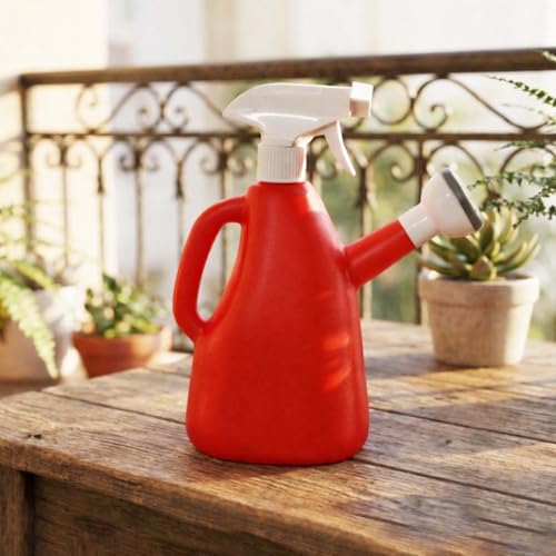 Image of Go Hooked 2in1 Plant Watering Can with Spray Bottle & Shower Head 1 Litre | Multi-Purpose Garden Water Sprayer for Indoor Plants, Balcony Garden & Nursery | Plastic Watering Pot with Handle (Red)