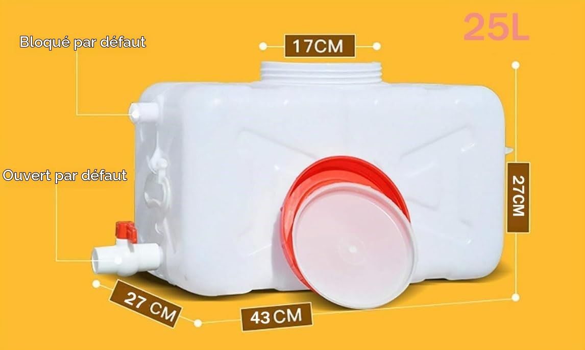 Jericane Eau Bidon d'eau Extérieur 50L/60L/90L Seau en Plastique De Qualité Alimentaire des Ménages avec Un Premier Réservoir Extérieur Rectangulaire Couvercle Drop Réservoir d'eau Durable(Size:50L)