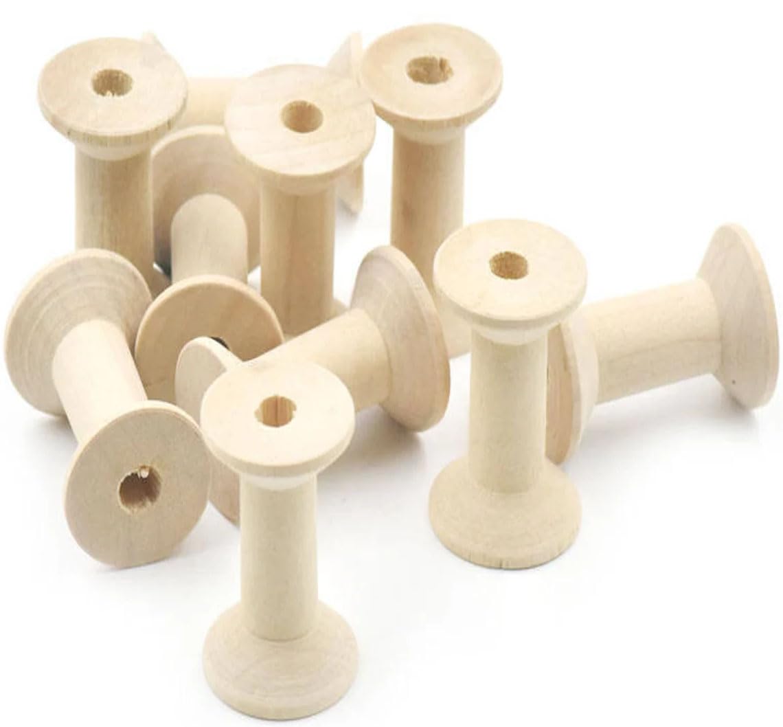 mr. diy crafts 60 pieces mini natural color wooden empty spools for thread string ribbons wires trims 14mmx12mm | authentic collector's piece | rare collectible (60 pieces wood spools)