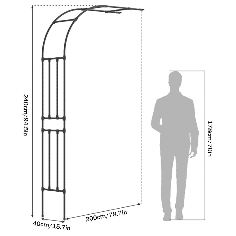 Halbbogen Rosenbogen Gartenbogen Gartenlaube Aus Metall Stabil Halbrosenbogen, Witterungsbeständig Für Verschiedene Kletterpflanzen Und Rasen Gartendekoration(Weiß,W 200 X H 240 cm)