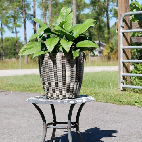 Round Wicker Planter with Steel Frame and Removable...