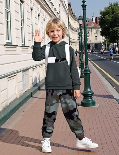 Image of Boys Clothes Boy Outfits 2-Piece Long Sleeve Hoodie and Camouflage Pants Boys Fall Winter Clothes for 6-16 Years