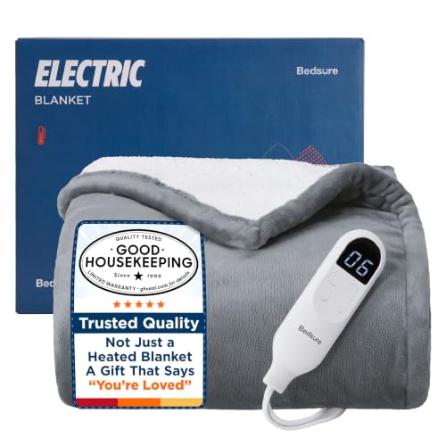 Bedsure Heated Blanket Throw Blanket with Preheat Function - Fast Heating Electric Blanket, Soft Flannel Throw with 6 Time Settings(Up to 10H), 6 Heating Settings, Gifts for Grandma (50'x60', Grey)
