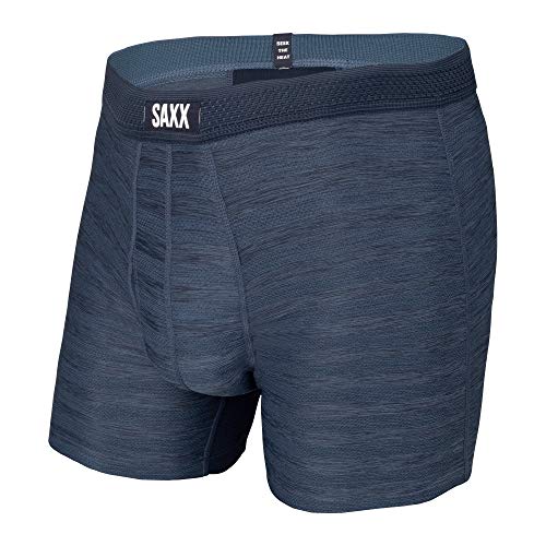 SAXX Underwear Co. Men's Underwear with Pouch Droptemp Cooling Mesh Boxer Brief Fly, Dark Denim Heather, X-Large