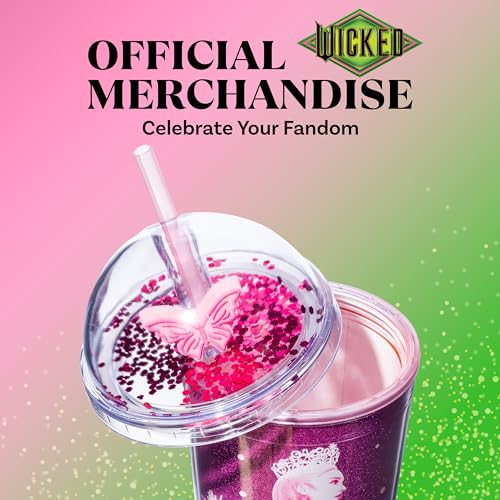 Image of Silver Buffalo Wicked Glinda Pink Dome Glitter Top Travel Tumbler, 24 Ounces