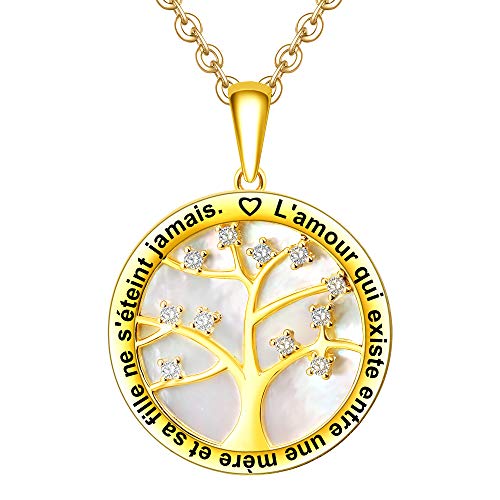 LOVORDS Damen-Halskette, personalisierbar, aus Sterling-Silber 925/1000, Anhänger Kreis und Baum des Lebens mit weißem Perlmutt, Geschenk für Verliebte, für Damen, Mutter, Oma, Tochter, Sterling LOVORDS Damen-Halskette, personalisierbar, aus Sterling-Silber 925/1000, Anhänger Kreis und Baum des Lebens mit weißem Perlmutt, Geschenk für Verliebte, für Damen, Mutter, Oma, Tochter, Sterling