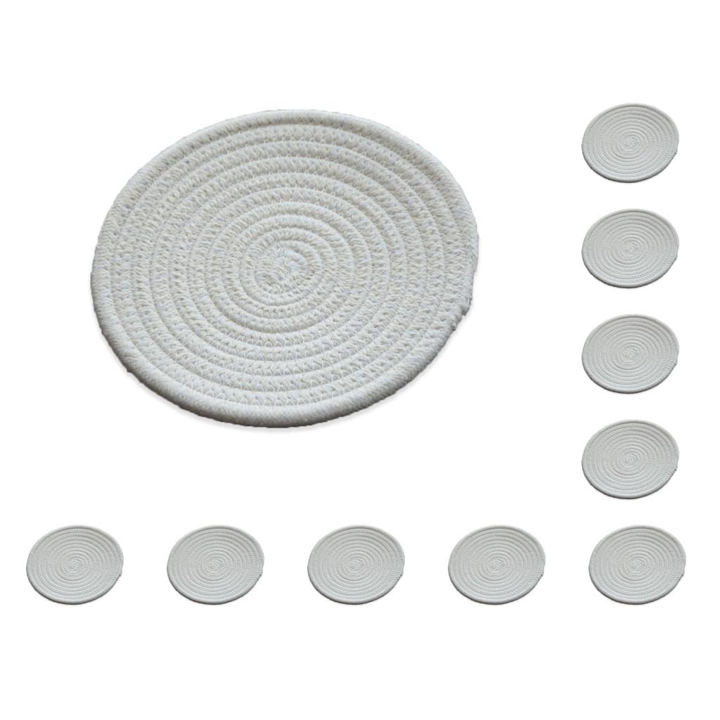 10er Set Pfannenhalter Gewebte Baumwolle Hot Pad Küchenbedarf Ofenhandschuh Hitzebeständige Matte Esszubehör Utensilien-Topfständer Warmweiß ca.24cm