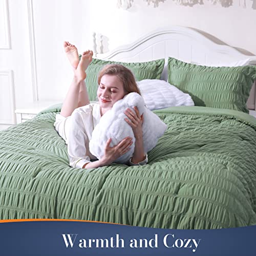 Image of Walensee Twin Seersucker Comforter Set 100% Polyester Soft Washable Microfiber Bed Comforters with 1 Pillowsham, Lightweight Cozy Bedding Comforter Sets for All Season, 2 Pieces, 68 inchx90 inch, Sage Green