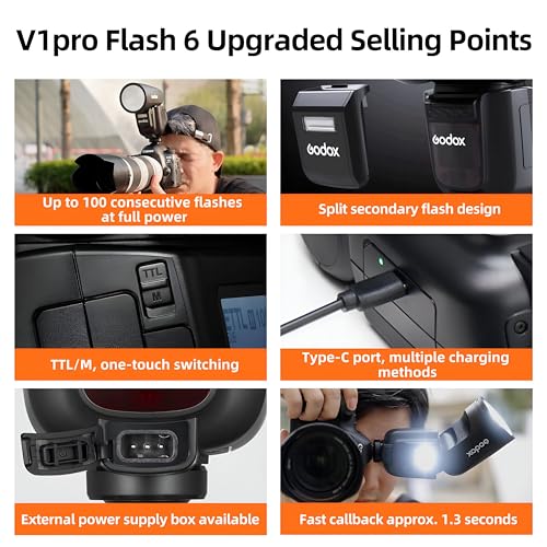 Image of Godox V1 V1Pro C Round Head Flash Canon Camera TTL Speedlight, 1 /8000 HSS 500 Full Power Flashes, 1.3s Recycle Time, 2.4G Wireless for Canon EOS Cameras (Godox V1Pro-C Without SU-1)