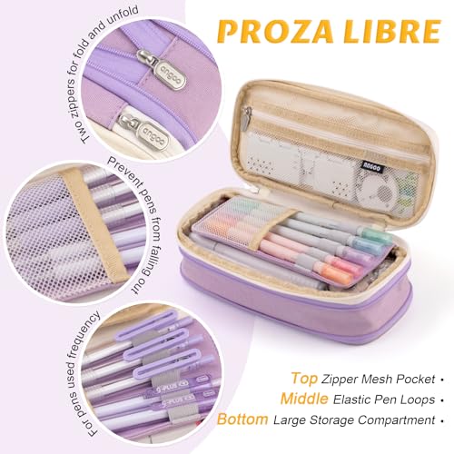 Image of EASTHILL Fabric Big Capacity Pencil Pen Case Office College School Large Storage High Capacity Bag Pouch Holder Box Organizer (Khakhi),Blue