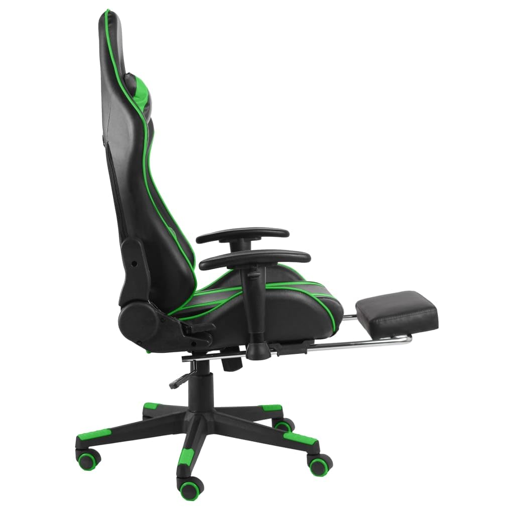 Silla de gaming con reposapiés y ruedas, ergonómica, ajustable, con cojín cervical y lumbar, giratorio para oficina, oficina en casa, jugar, PC, juegos y habitación juvenil en color verde PVC