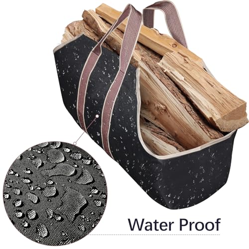 Amagabeli Garden & Home B00020BK Large Canvas Log Tote Bag Carrier Indoor Fireplace Firewood Holder Woodpile Rack Fire Wood Carriers Carrying thumb #3