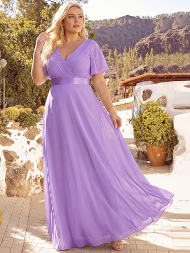 Image of Ever-Pretty Women's Chiffon Formal Evening Dresses for Curvy Women V-Neck Plus Size Floor Length Bridesmaid Dress