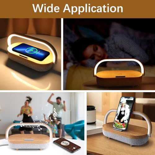 Nightstand Lamp with Wireless Charger,4 in 1 Touch Bedside Lamp Bluetooth Speaker,Portable Dimmable LED Night Light,Corporate Gifts Premium for Employees Clients,Birthday Gifts Women Wife Friend - Image 4