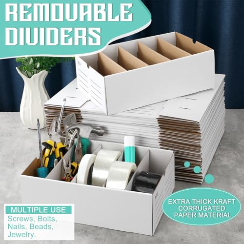 Image of Teenyyou 30 Sets Cardboard Parts Bins Boxes Kraft Cardboard Storage Bins with Dividers for Parts Shelves Stem Project Online Store Inventory Organized (White,12 x 8 x 4 Inches)