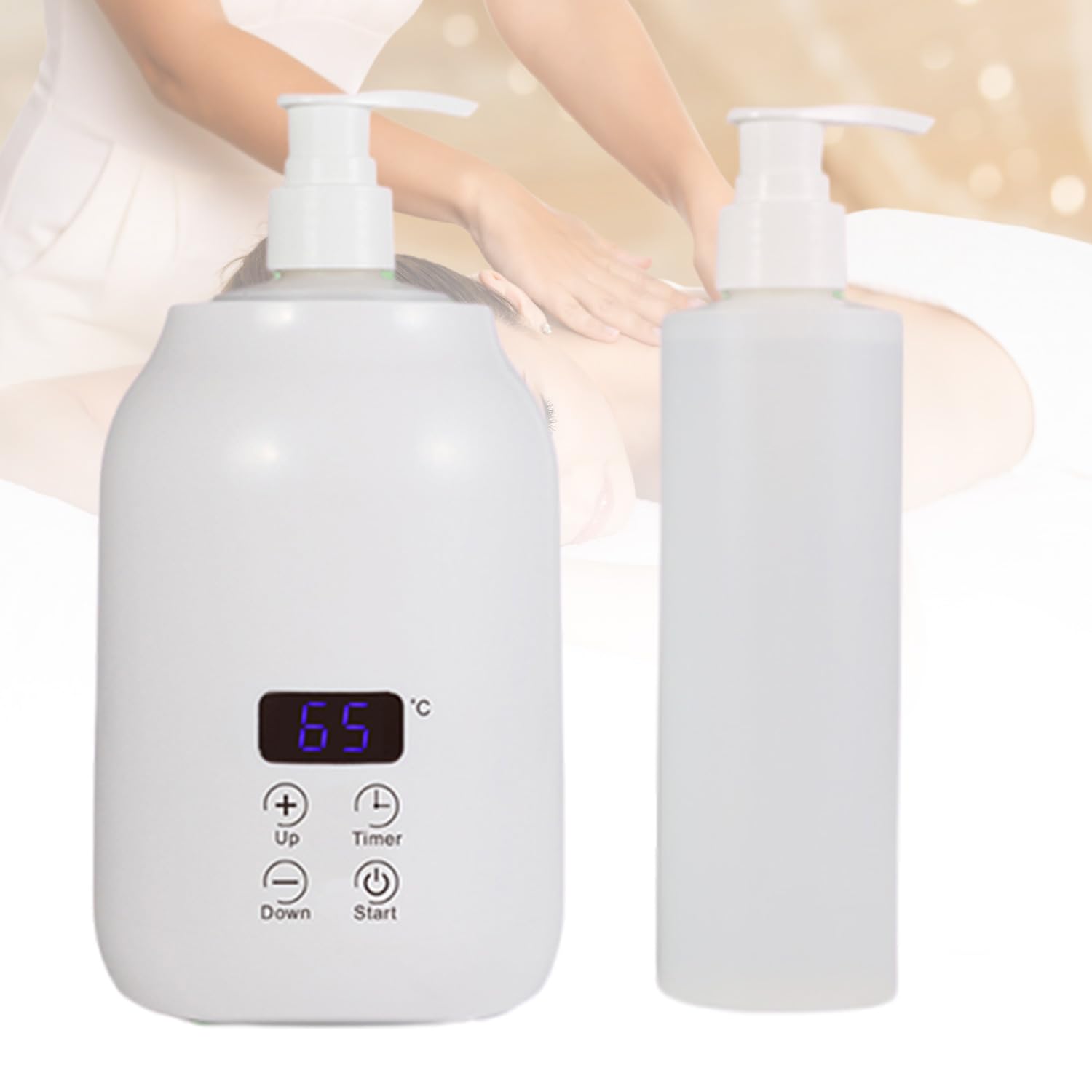 Massageöl Wärmer 30-65℃ Zeiteinstellung 2x Flaschen LED-Anzeige Automatisch Weiß EU-Stecker