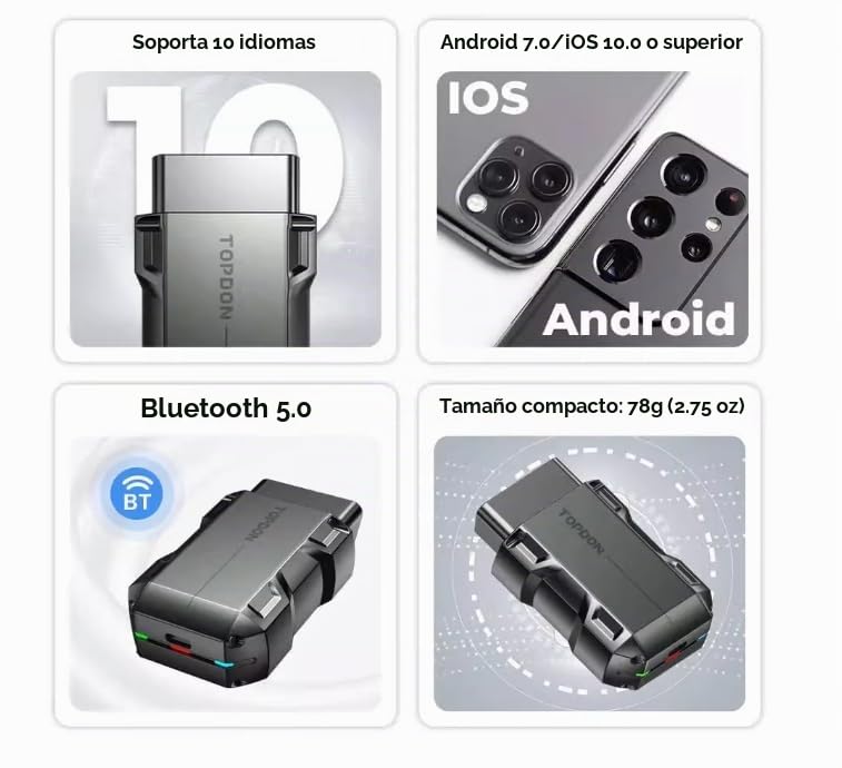 TOP-DON TopScan Moto Coche Escanear Auto Motocicleta Herramientas de Diagnóstico Motor OBD2 Herramienta Profesional Universal