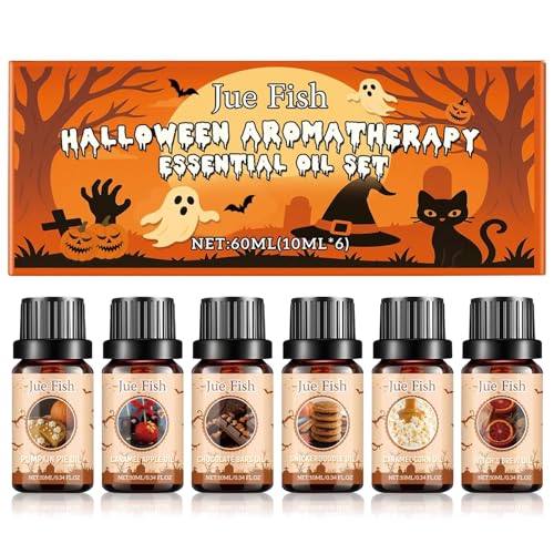 Set di oli essenziali per Halloween, 6 oli profumati puri da 10 ml per diffusori, oli profumati per aromaterapia, 6 fragranze assortite
