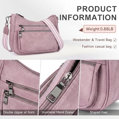 Image of KITEVIUN Crossbody Bags for Women Leather Purse Trendy Multi Pocket Shoulder Handbags with Adjustable Guitar Strap