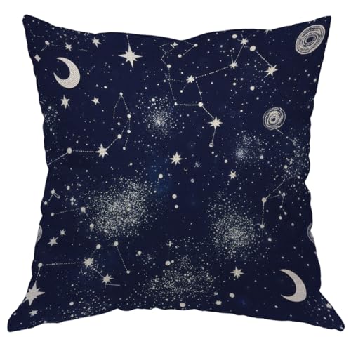 Moslion Constellation Pillowcases 18x18 Inch Stars Moon Planet Space Galaxy Universe Throw Pillow Cover Case Cotton Linen Decorative Cushion for Couch Bed