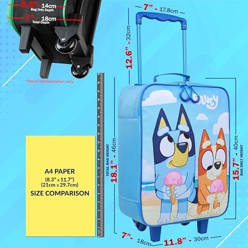 Bluey Kids Suitcase with Wheels Carry On Luggage for Boys Girls Foldable Travel Bag Small Rolling Cabin Case with Handle Lightweight Gifts for Kids S (L18inch x W11.8inch - 15L, Blue)