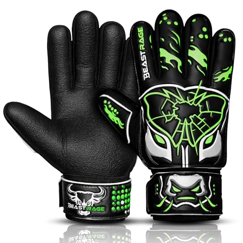 BEAST RAGE Guantes de Portero para niños látex alemán Antideslizante Premium 3 mm + 4 mm Palma laminada,Retroceso Ligero 3+4 mm,Correa de muñeca Ajustable