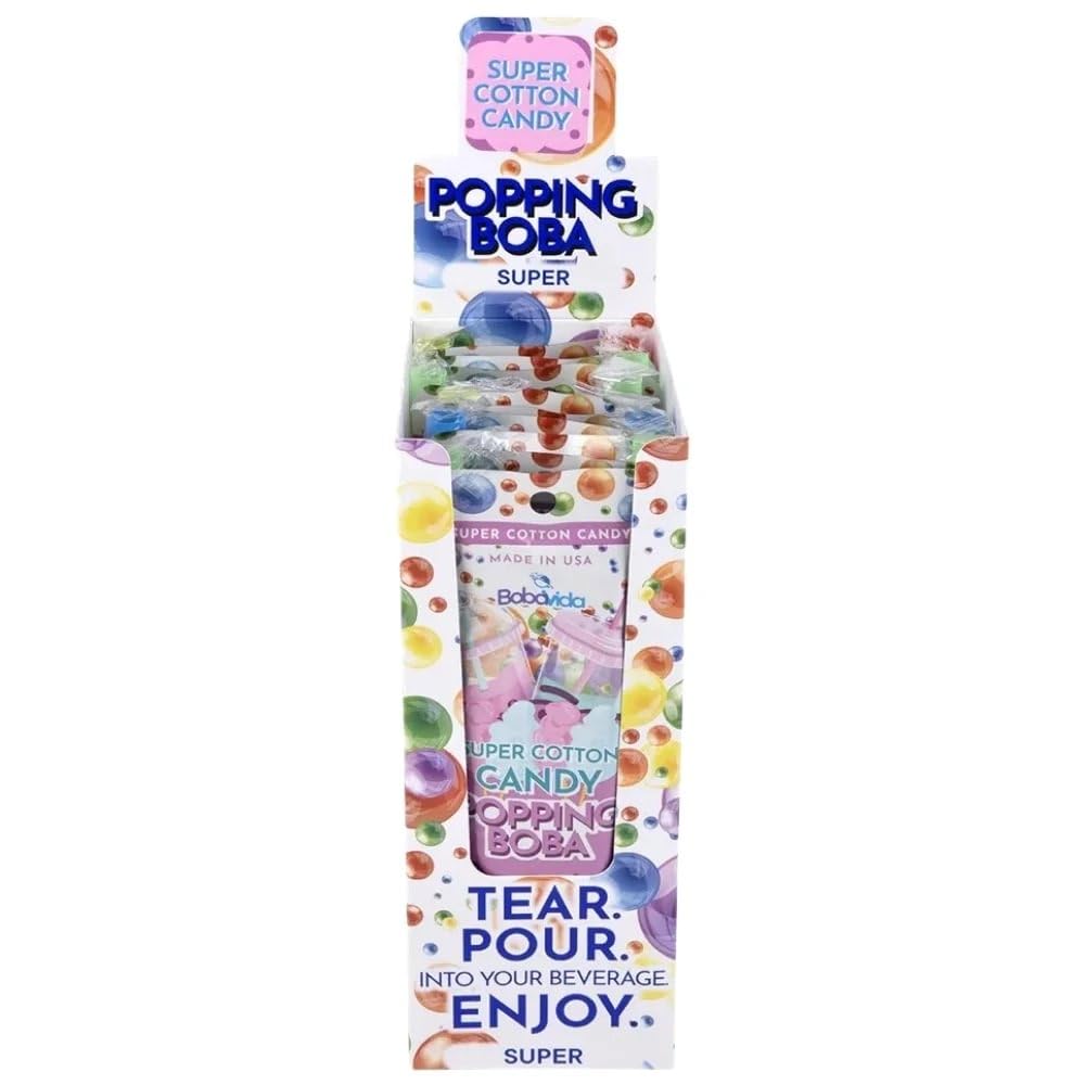 BobaVida Super Cotton Candy Boba Pearls - Popping boba for Drinks, Desserts & Food Toppings - Non-GMO boba balls - 3oz Each, 10 Boba Packets with Straws