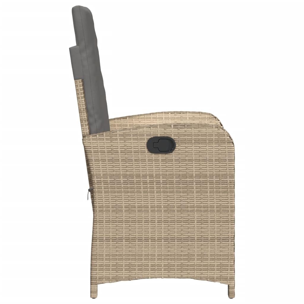 Poltrona reclinabile da giardino con cuscini in rattan PE beige misto sedie da esterno resistente alle intemperie, poltrone per terrazze, mobili da giardino, poltrone da giardino