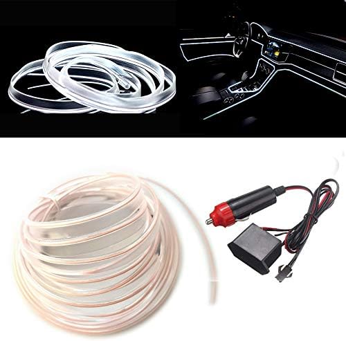 White El Wire with 6mm Sewing Edge, 3m neon Wire 12V with Fuse Protection for Automotive Car Interior Decoration