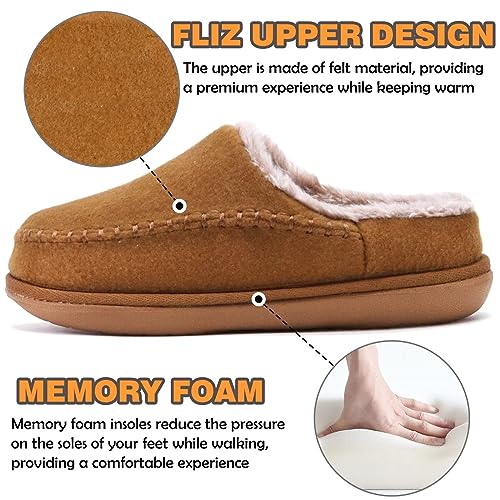 KuaiLu Womens Clog Slippers with Comfy Arch Support Orthotic Plantar Fasciitis Memory Foam Ladies Slippers for Women Winter Warm Fluff Faux Fur Slip on Felt Houes Shoes Hard Rubber Sole Khaki size 113