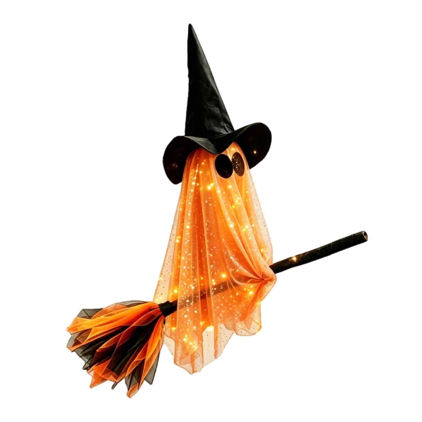 Pasisuu Lighted Hanging Ghost with Witch Hat, Spooky Halloween Decor
