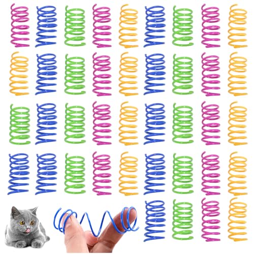 QILUCKY 40 Piece Cat Spring Interactive Toy - Colorful Plastic Coil Playtime Set for Kittens to Kill Time and Keep Fit - Creative Novelty Gift