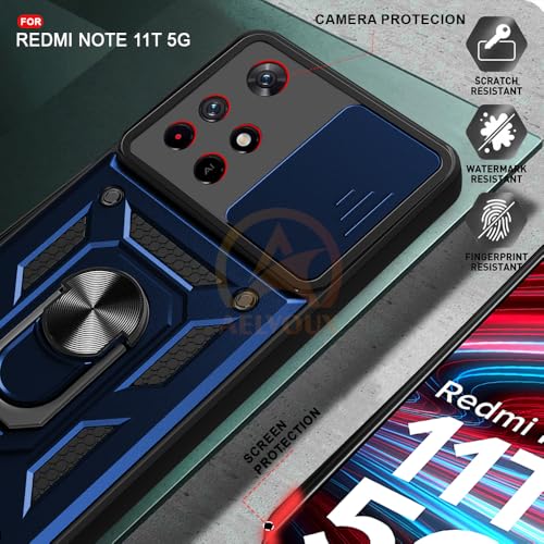 Image of Armor Bumper Back Cover Case for Redmi Note 11T 5G / Poco M4 Pro 5G Rotating Camera Cover, Ring Holder & Kickstand | Heavy Duty & 360 Degree Protection Back Cover (Blue)