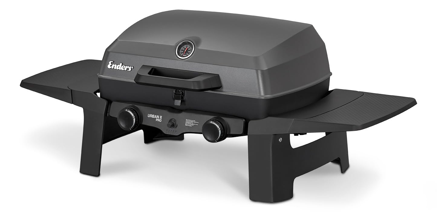 Enders® Gasgrill Urban II Pro, Tischgrill, Grillen-, Kochen- und Backen Funktion, 2 Brenner Edelstahl, mit Grill-Thermometer, Balkon-, Camping-Grill, Aluguss-Gehäuse, Gusseisen-Rost, #2062