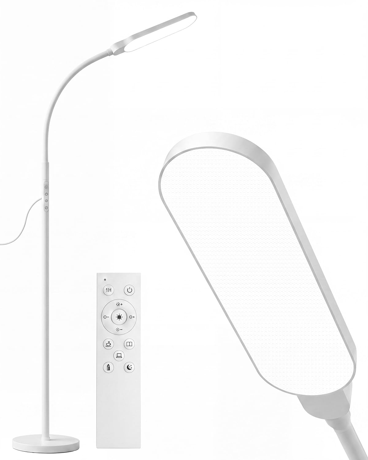 KALAHOL LED Floor Lamp, Remote & Touching Control 5 Colour Temperatures with Stepless Dimmable, 360% Adjustable Gooseneck 15W Anti-Blue Light Damage Floor Lamp, for Living Room Study Office (White)