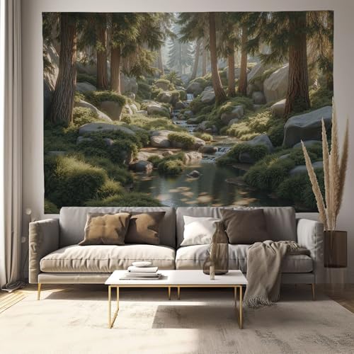 Tapiz de pared de tela de poliéster de 230x150cm con diseño decorativo de bosque y río