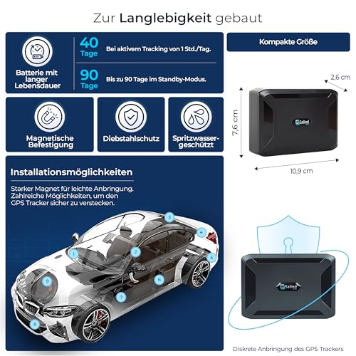SALIND GPS - Salind 11 2G - GPS-Tracker für Auto, Motorrad, Fahrzeuge & LKW´s mit Magnet - Ortungsgerät mit Echtzeit-Tracking, Lange Akkulaufzeit - bis zu 90 Tage im Standby - Alarme - Geozaun
