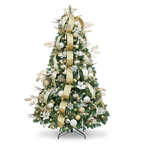 WBHome 6FT Decorated Artificial Christmas Tree with Ornaments and Lights, White Gold Christmas Decorations Including 6 Feet Full Tree, Ornaments Set, 300 LED Lights WBHome 6FT Decorated Artificial Christmas Tree with Ornaments and Lights, White Gold Christmas Decorations Including 6 Feet Full Tree, Ornaments Set, 300 LED Lights