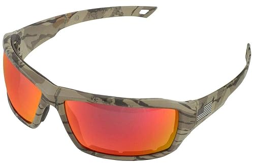 ERB 18043 One Nation Live Free - Gafas de seguridad con marco de camuflaje y lente de espejo rojo