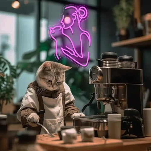 Image of Cat Girl Neon Sign Cat Woman Neon Light Cat Lady LED Neon Sign for Pet Room Wall Decor Dimmable Animal LED Neon Light for Nursery Wall Art Cat Lover Gift 11.8 * 16.5IN