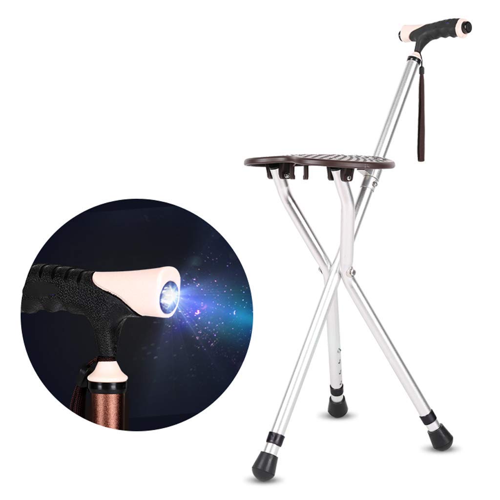 Taburete de bastón, Asientos de bastón de 3 Patas, Asiento de Silla con muleta, Asientos de bastón de 3 Patas, Combo de Silla de bastón, bastón Plegable, con luz LED, Ligero y Ajustable, Ideal para