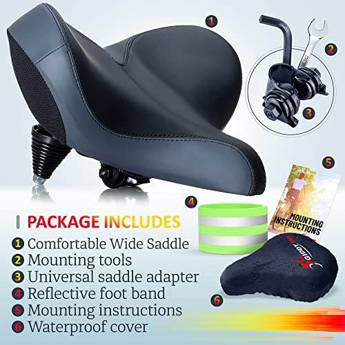 Giddy Up! Bike Seat - Compatible With Peloton Exercise And Road Bicycle - Oversized Comfortable Bike Saddle - Extra Wide Replacement Universal Fit Indoor Outdoor Padded Memory Foam Waterproof Cover #TOP4