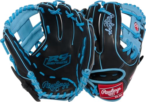 Rawlings | R9 Series Baseball Glove | 11.5' | Right Hand Throw | Black/Columbia Blue