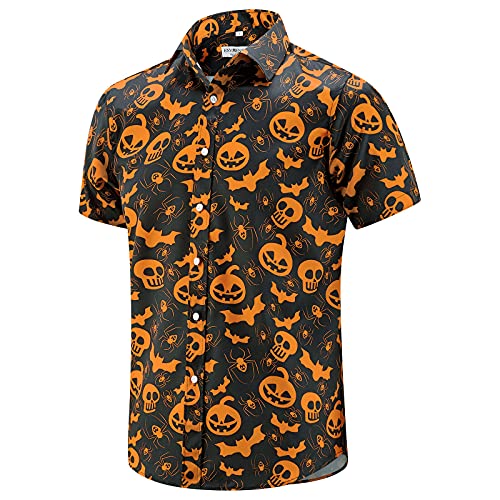 ENVMENST Halloween Button Up Shirt for Men Fun Pumpkins Printed Casual Short Sleeve Hawaiian Aloha Shirts3