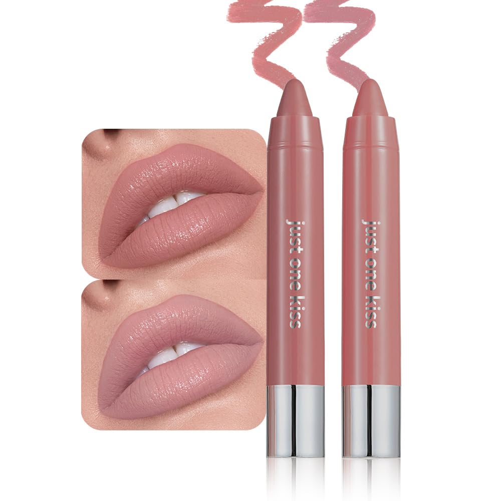 2Pcs Soft Pink Nude & Brown Hydrating Cream Lipsticks Lip Crayon for Women, Natural Non Sticky Lipstick Lip Liner Crayon Set, Creamy Lips Stick Moisturing Nourishing Lips Balm Stick Set, B 2Pcs SetB-03&04-Soft Pink Nude & Brown 2 Count (Pack of 1)
