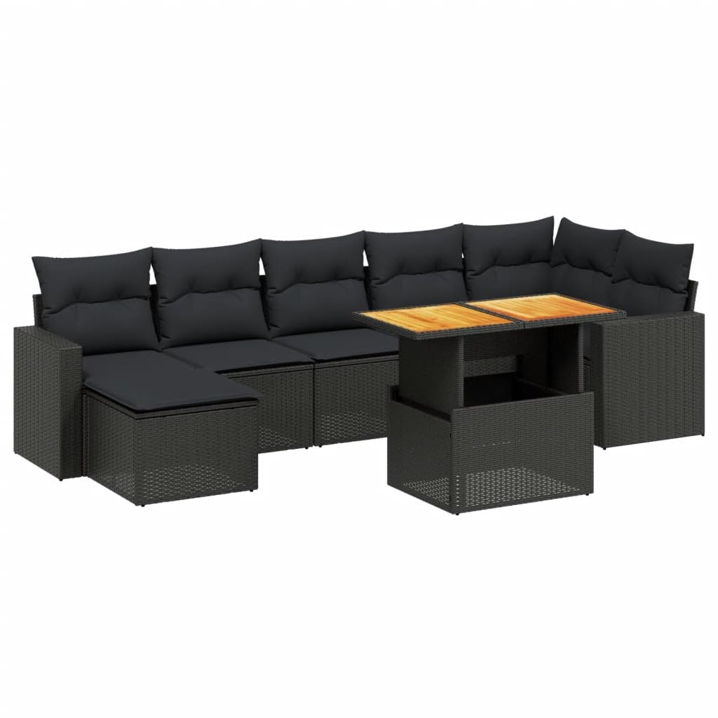 LAPOOH Set Divani da Giardino con Cuscini 8 pz Nero in Polyrattan,Set Divani da Giardino,Divanetti da Esterno,Divani da Esterno Giardino,Set di Mobili da Giardino-3271419